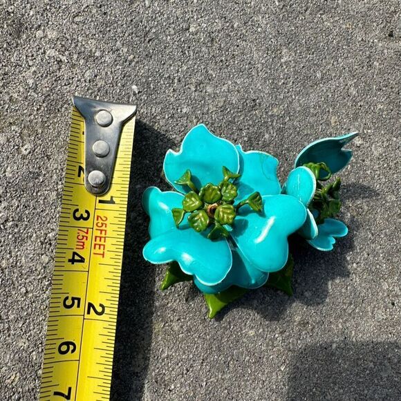 Vintage Enamel Flower Brooch Pin Turquoise Multicolor Retro Unisex Adjustable - Picture 8 of 9